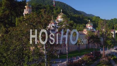New Athos Monastery Aerial View Close Up - Video Drone Footage
