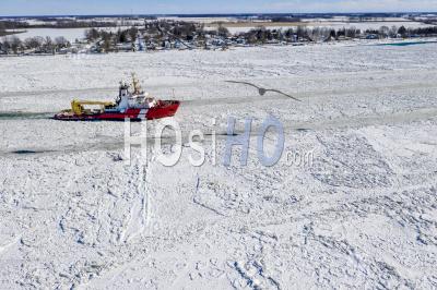 Icebreakers On St Clair River - Aerial Photography