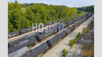 Empty Liquified Petroleum Gas Railroad Cars - Aerial Photography