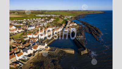 Aerial View Of Village From Drone Of Of Cellardyke Fishing Village In The East Neuk Of Fife, Scotland, Uk