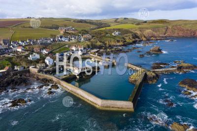 Aerial Photography Of St Abbs Village And Harbour In Scottish Borders , Scotland, Uk - Aerial Photography