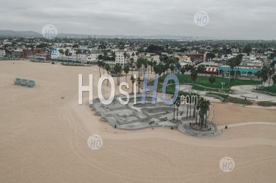 Aerial View Of Empty Venice Beach Skatepark Morning Vibe With No People Hq - Aerial Photography