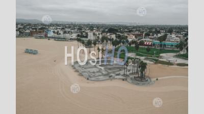 Aerial View Of Empty Venice Beach Skatepark Morning Vibe With No People Hq - Aerial Photography