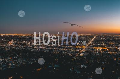 Vue Aérienne Large Sur Brillant Los Angeles, Californie City Lights Scape Hq - Photographie Aérienne