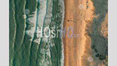 Beautiful Empty Beach Textures And Waves With White Foam, Aerial Birds Eye Overhead Top Down View From Above Hq - Aerial Photography