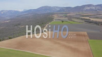 Lavender Field Plowed In Spring On Plateau De Valensole, - Video Drone Footage