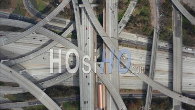 Spectacular Overhead Follow Shot Of Judge Pregerson Highway Showing Multiple Roads, Bridges, Viaducts With Little Car Traffic In Los Angeles, California On Beautiful Sunny Day 4k - Video Drone Footage