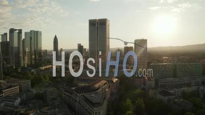 Beautiful Evening Summer Sun Over Frankfurt Am Main, Germany Cityscape Skyline In June 2020 - Video Drone Footage