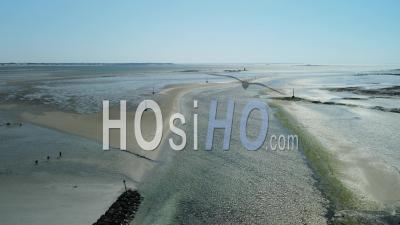 Aerial View Of The Exit Of The Port Of La Baule / Le Pouliguen At Low Tide In The Afternoon, Pays De Loire, France - Video Drone Footage