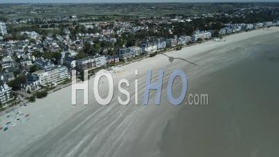 Aerial View Of La Baule Beach And The Whole Bay At Low Tide During A Sunny Day, Pays De Loire, France - Video Drone Footage