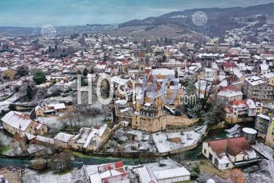 Aerial View Of Arbois City Under The Snow Seen By Drone - Aerial Photography