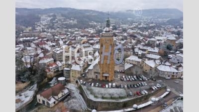 Aerial View Of Arbois City Under The Snow Seen By Drone - Aerial Photography
