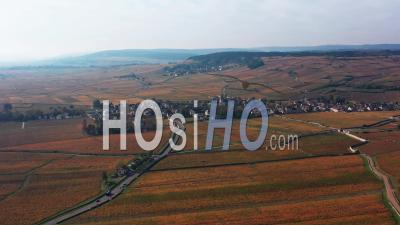 Aerial View The Pommard Vineyard In Burgundy In Autumn Filmed By Drone