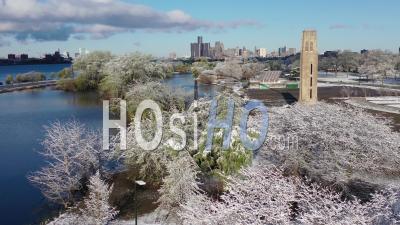 Detroit's Belle Isle After Spring Snow - Video Drone Footage