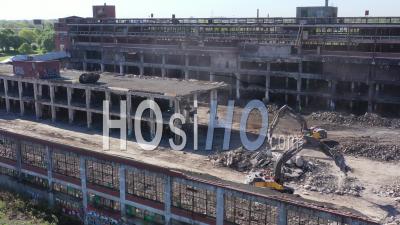 Demolition Of Cadillac Stamping Plant - Video Drone Footage