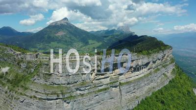 Fort Saint-Eynard Overlooking The City Of Grenoble, France, Drone Point Of View