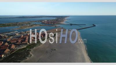 Beach Of The Seaside Resort Of Port-Leucate, (mediterranean Sea), Aude, France, Viewed From Drone