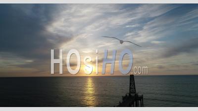 Sunrise Over The Gulf Of Lion, (mediterranean Sea) At Port-Leucate, Aude, France, Viewed From Drone