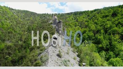 Geological Site Of The Demoiselles Capped Du Sauze (fairy Chimneys), Hautes-Alpes, France, Viewed From Drone