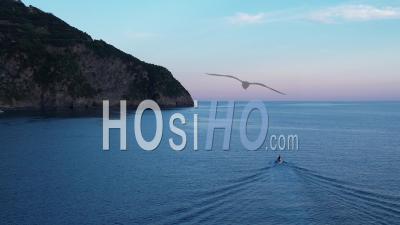 Riomaggiore Village In Cinque Terre At Sunset, Italy - Video Drone Footage