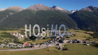 Aussois Village Resort, In The Upper Maurienne Valley, Viewed From Drone