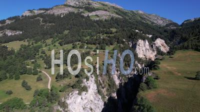 Alpine Pastures In Aussois And Gorges Carved Out By The Saint-Benoit Stream, In Maurienne, Savoie, Viewed From Drone