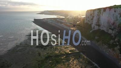 Cote D Albatre, Port, Cliff And Beach - Town Of Treport - Video Drone Footage