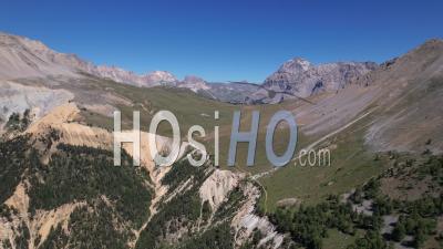 The Thures Valley Near The Col De L'echelle In The Clarée Valley, Hautes-Alpes, France, Viewed From Drone