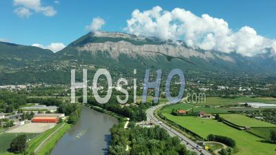 Grenoble Ring Road Near University Campus, France, Drone Point Of View