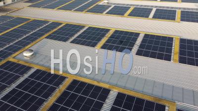 Solar Panel On Rooftop Of Mall - Video Drone Footage