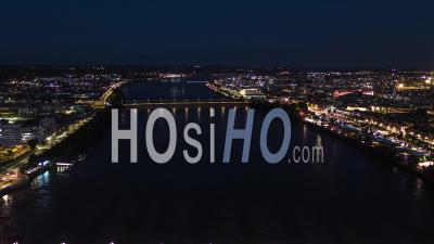 Establishing Aerial View Shot Of Bordeaux Fr, World Capital Of Wine, Nouvelle-Aquitaine, France At Evening Night - Video Drone Footage
