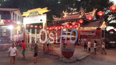 Thai Pak Koong Temple At Tanjung Tokong During Last Day Of Chinese New Year - Video Drone Footage