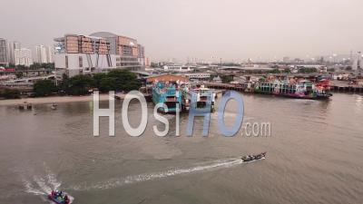 Aerial View Fishing Boats Move Near The - Video Drone Footage