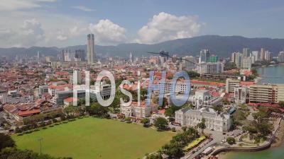 Aerial View Padang Kota Lama, Komtar Building At Georgetown - Video Drone Footage