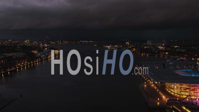 Establishing Aerial View Shot Of Copenhagen, Capital Of The North, Denmark, At Night Evening - Video Drone Footage