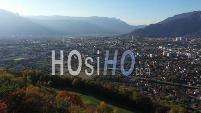 Grenoble At Sunset, France - Video Drone Footage