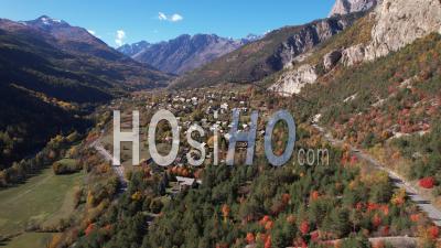 Les Vigneaux, Mountain Village, In The Vallouise Valley, In Autumn, Hautes-Alpes, France, Viewed From Drone