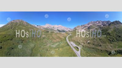 180 ° Panorama, The Lautaret Pass And The Grand Galibier Massif, Hautes-Alpes, France, Aerial Photo By Drone