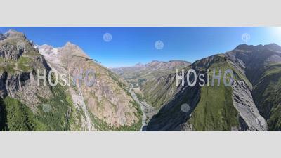180 ° Panorama, The Upper Romanche Valley, Hautes-Alpes, France, Aerial Photo By Drone