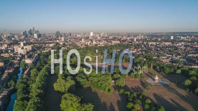 East London View, Victoria Park, Establishing Aerial View Shot Of London Uk, United Kingdom - Video Drone Footage