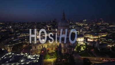 St Pauls Cathedral, At Night Evening, Establishing Aerial View Shot Of London Uk, United Kingdom - Video Drone Footage