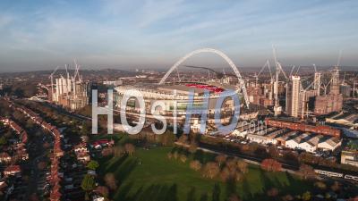 Wembley Stadium, Establishing Aerial View Shot Of London Uk, United Kingdom - Video Drone Footage