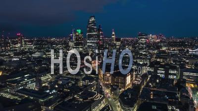 City At Night Evening, Establishing Aerial View Shot Of London Uk, United Kingdom - Video Drone Footage