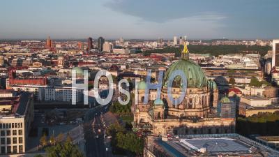 Berlin Cathedral, Establishing Aerial View Shot Of Berlin, Germany, Capital City - Video Drone Footage