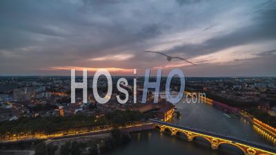 Late Afternoon, Evening , Establishing Aerial View Shot Of Toulouse Fr, Haute-Garonne, France - Video Drone Footage