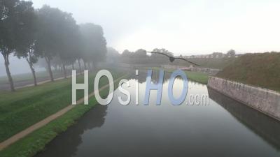 Historic Walls Of Toul In The Morning Fog - Video Drone Footage