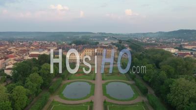 Luneville Castle And Its Garden In The Morning Frog - Lorraine - Video Drone Footage