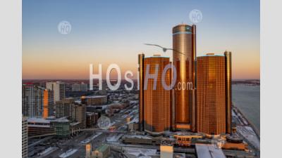 General Motors Headquarters In The Renaissance Center - Aerial Photography