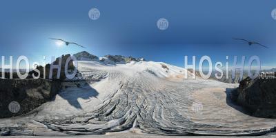 360 Vr, The Girose Glacier In The La Meije Mountain Range, Hautes-Alpes, France, Hautes-Alpes, France, Aerial Equirectangular Photo By Drone