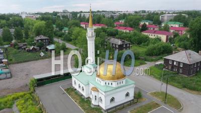 Mosque In The City Of Serov. View From Above. Russia - Video Drone Footage